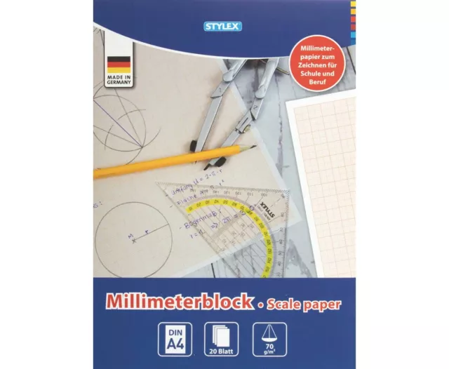 Millimeterpapier DIN A4 20 Blatt  Zeichenpapier Millimeterblock Millimeterpapier