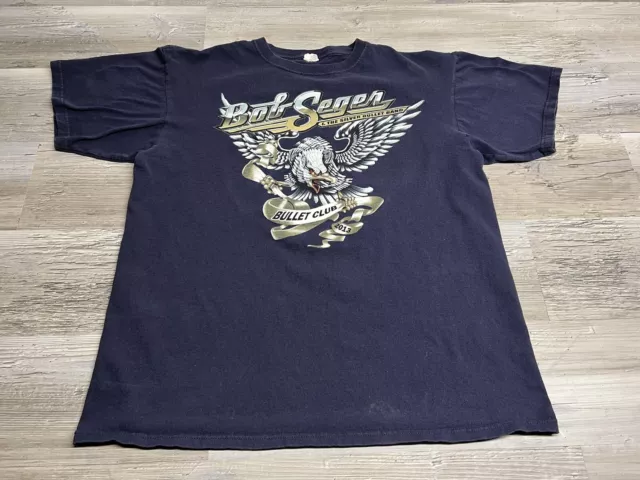 Faded Rock Band T-Shirt Eagle Biker Tee Bob Seger Silver Bullet Club Blue Size L