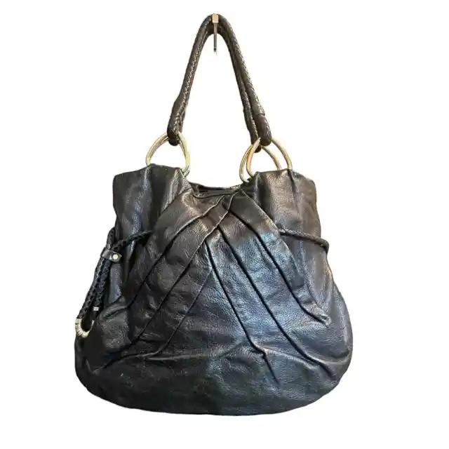Elliott Lucca Leather tote, shoulder bag large black braided handles