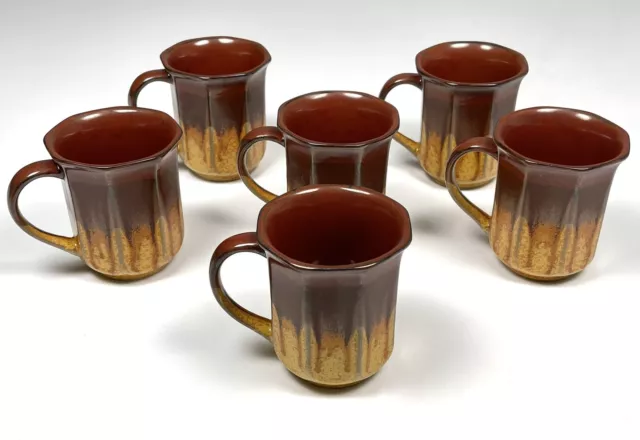VTG SET 6 Brown MCM Drip Glaze Ombre Stoneware Tea COFFEE CUP Made in Korea EUC