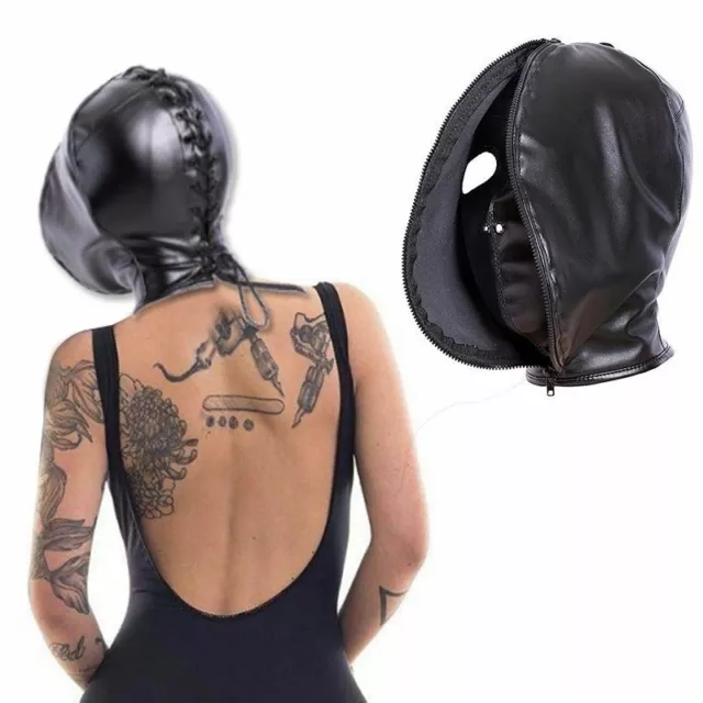 PU Leder Maske Haube  Fetisch Slave Restraint Kopf Maske Haube Slave Bondage