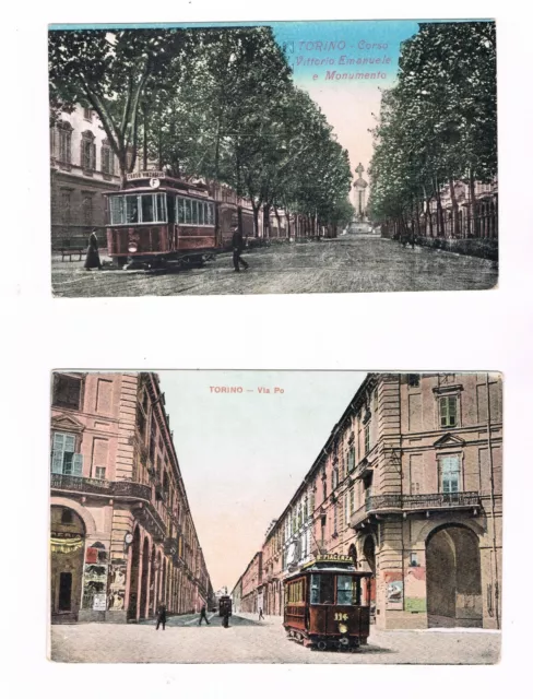 2 cartoline anni 20 torino con tram in piano