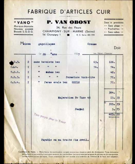 CHAMPIGNY-sur-MARNE (94) ARTICLES en cuir / SACS POCHETTES "P. VAN OBOST" 1937