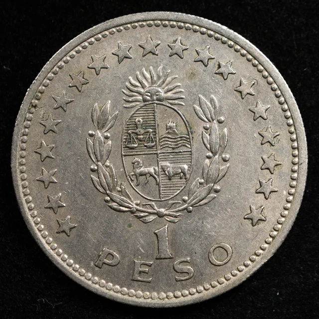 Uruguay 1 Peso 1960, Coin, Km# 46, Radiant Sun, Stars, Inv#D975