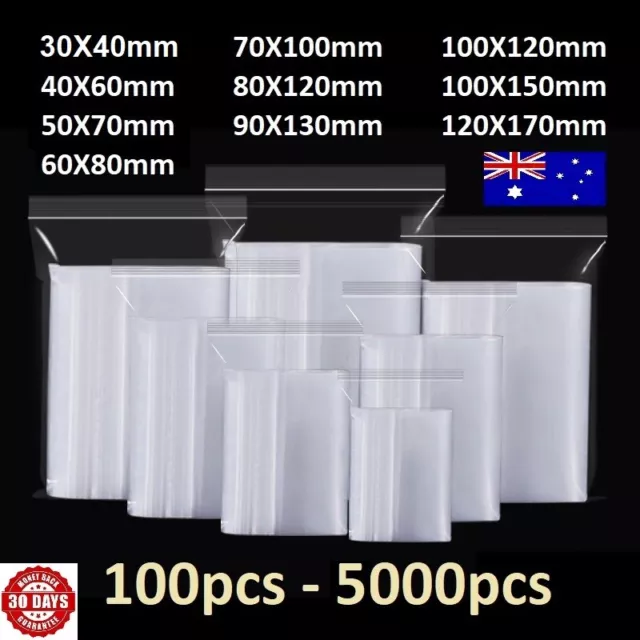 5-5000pcs AU Zip Lock Plastic Bags Reclosable Resealable Zipper Australia HQ