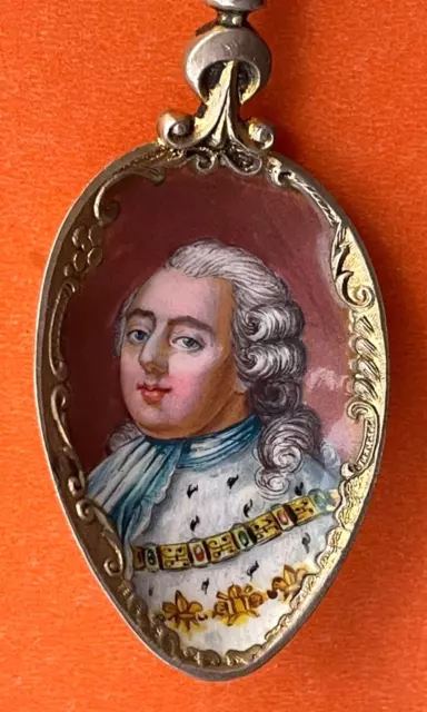 Stunning Enamel Portrait Louis Xvi King Of France Sterling Silver Souvenir Spoon