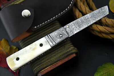 Custom Damascus Steel Tanto Folding Knife Handmade With Camel Bone Handle C348-D 3