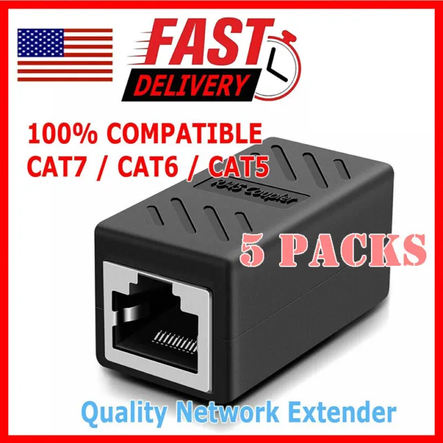 5X RJ45 Inline CouplerCat7/Cat6/Cat5e Ethernet Network Cable Extender Connector