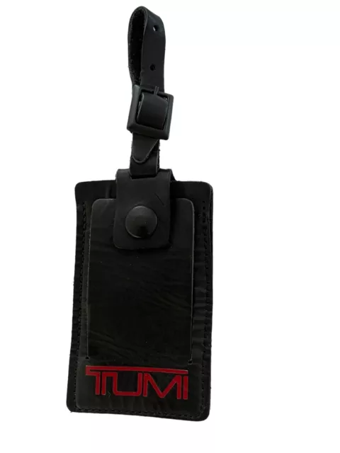 TUMI Alpha Luggage Tag Black Leather with Red Logo 4" x 2.5"