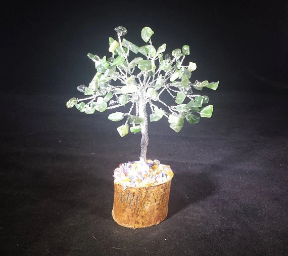 Natural Green Jade Gemstone Chip Tree With 100 Stones Crystal Tree Of Life