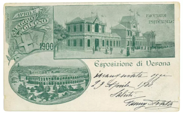 P3008 - Esposizione Di Verona 1900 In Colore Verde Griggio , Viaggiata Bella