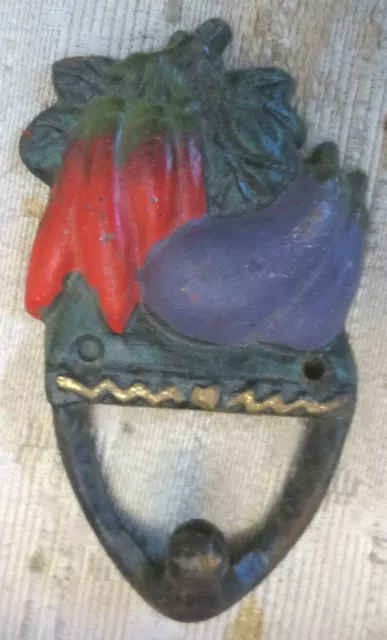 Cast Iron Metal Wall Hooks Peppers Egg Plant Pans Leash Coat Hat Towels Set of 2