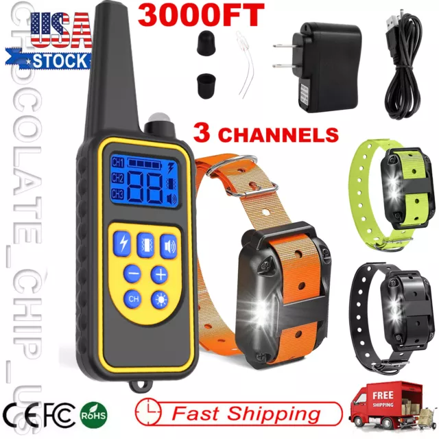 3000 FT Dog Training Collar Rechargeable Remote Shock PET Waterproof Trainer US
