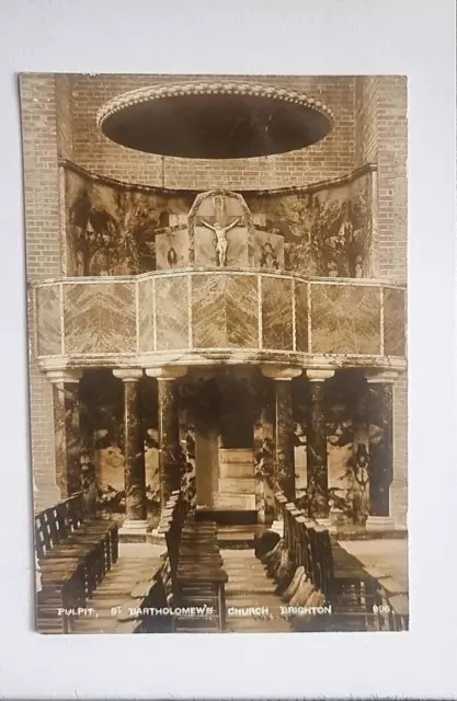 Brighton Postcard C1915 Real Photo St Bartholomew's Church Interior Sussex