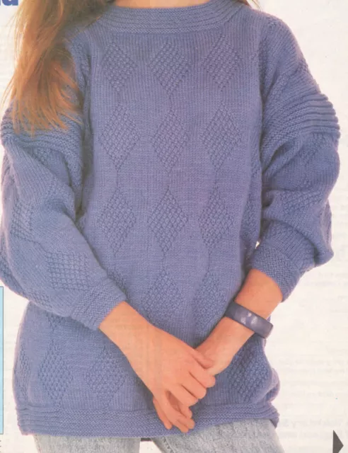 Lovely DK Ladies Sweater Jumper Contrast Knit Edge Knitting Pattern 34-38 Inch