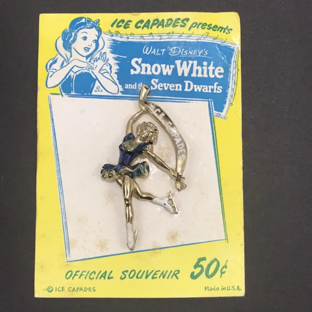 Vintage 1950s Walt Disney Snow White Seven Dwarfs Souvenir Pin Ice Capades USA