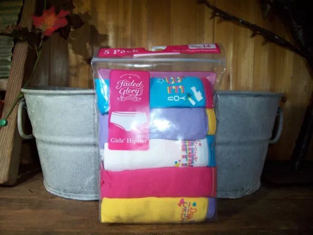 Faded Glory Girls Hipster Underwear 5 Pack Size 14 With Various Sayings School