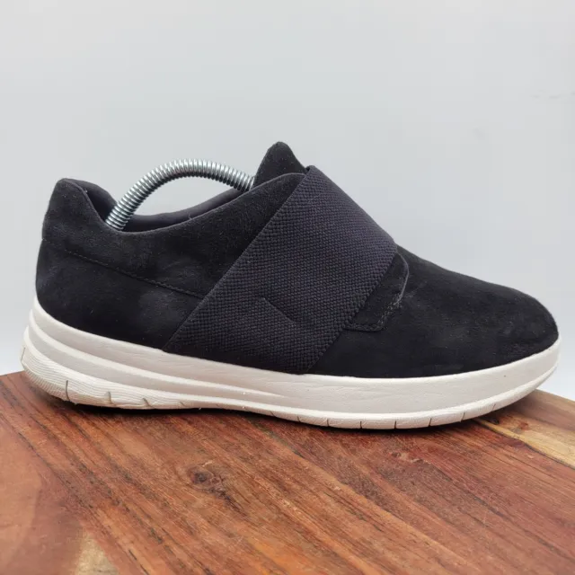 FitFlop Sporty-Pop Shoes Women's 10 Black White Suede Comfort Slip On Sneakers