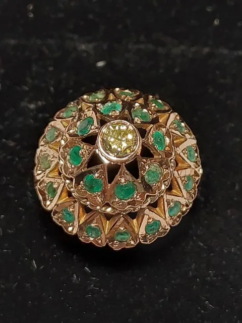 ANTICO ANELLO ORO 14kt 585 CON DIAMANTE E SMERALDI