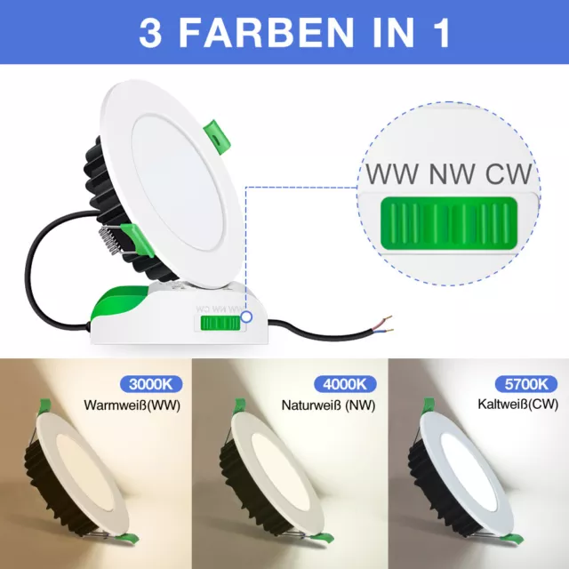 6er LED Einbaustrahler Dimmbar 70-105mm Flach 8W/10W Decken Einbau Spot Set 230V 3