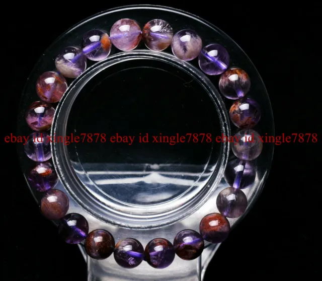 8mm Natural Clear Quartz Purple Phantom Crystal Gems Round Beads Bracelet 7.5"