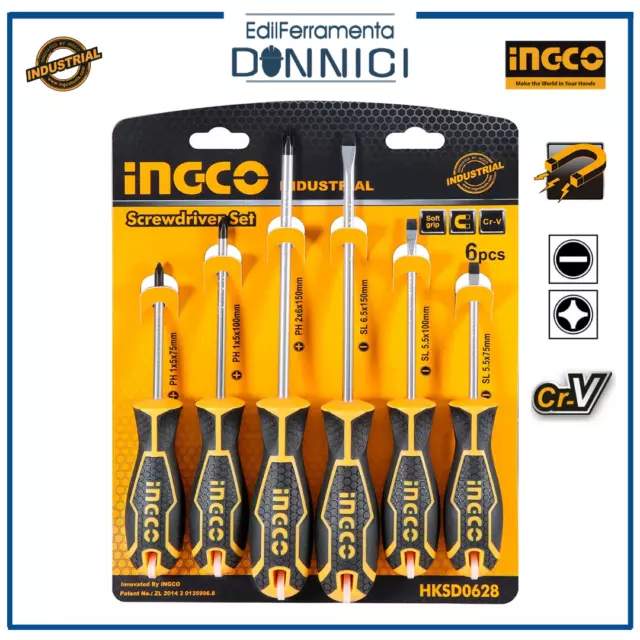 Set di Cacciaviti giraviti kit 6 pezzi con punta magnetica a taglio e croce Cr-V