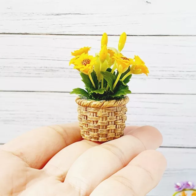 Miniature Clay sunflowers Pot Dollhouse Fairy Garden tiny house Decor Gift ideas