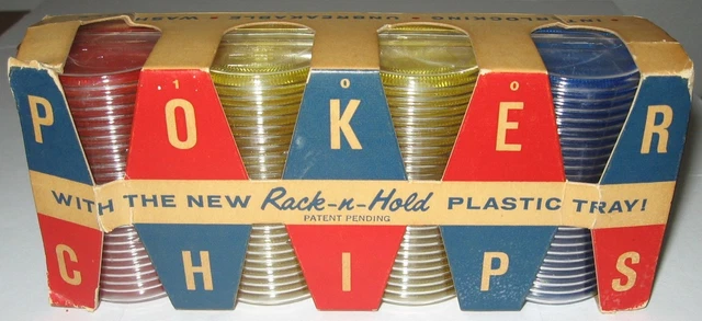 Vintage Plastic Poker Chips 100 gaf Rack-N-Hold Tray General Aniline & Film New