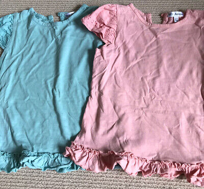 Girls’ T Shirts Age 2-3, M&S, Teal, Coral, Short Sleeve.