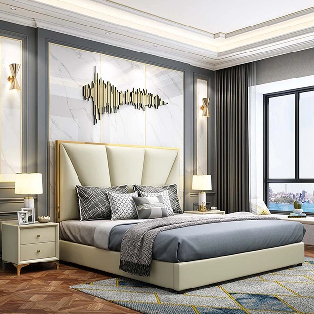 Lit Chambre à Coucher Set Design Meuble de Luxe Lits 2x Table de Chevet 3tlg