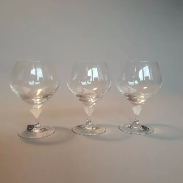 3 Kognak- Schwenker Weinbrand-Gläser Kristallglas klar m. Stiel Vongola M. Aurel