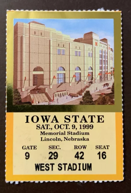 Nebraska Cornhuskers 10/9/1999 ORIGINAL college football ticket vs Iowa State