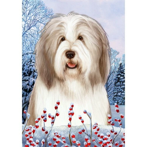 Winter House Flag - Fawn and White Bearded Collie 15483