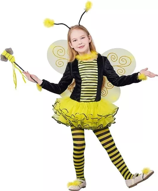 Girls Bumble Bee Costume 10pcs Set Insect Hallow Kids Fancy Dress Outfit Age 3-4