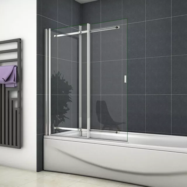 900x1400mm Chrome Bathroom Sliding Over Bath Shower Screen 6mm Safety Clr Glass