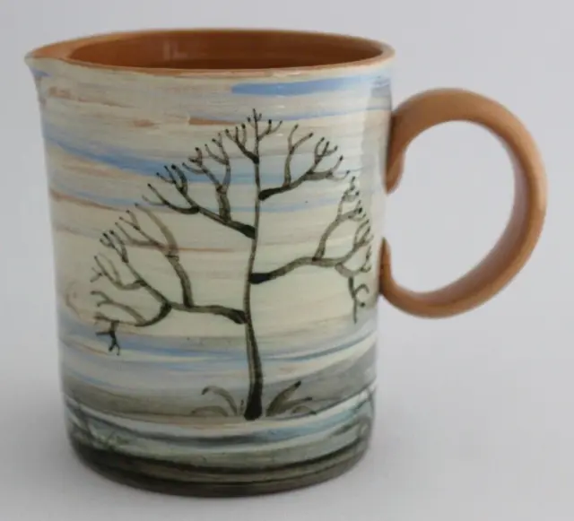 Hand Painted Pottery Jug - Tree Design - Signed with Initials