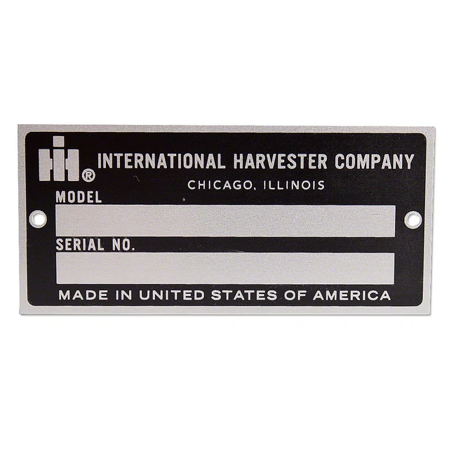 Serial Number Tag w/ Rivets -Fits  International 154 284 544 656 686 Tractor