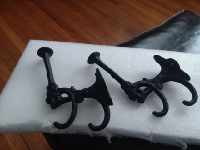 2 Lot Coat Hooks Black Bath Hooks Large Victorian Hall Tree Wall Towel Cast Iron
