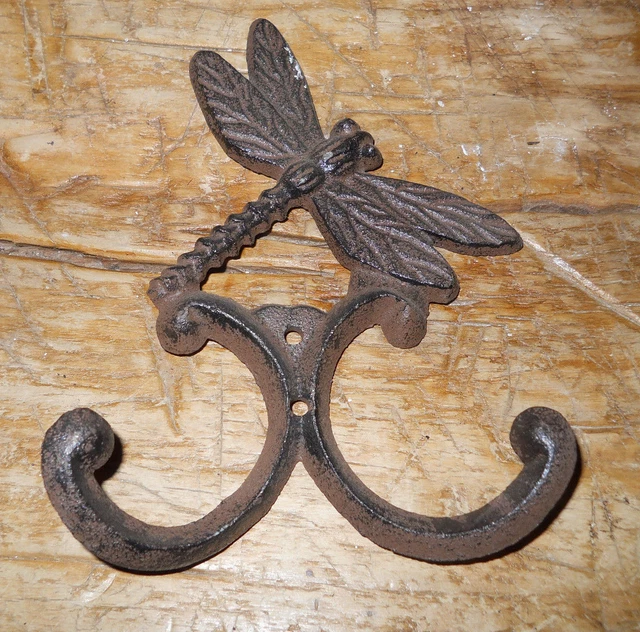 Cast Iron DRAGONFLY Towel Hooks Hat Rack Coat Hook Rustic Ranch PLANT GARDEN