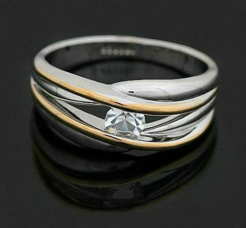 Deux Tons Or Gp Rond Diamant Taillé Anniversaire Anneau de Mariage