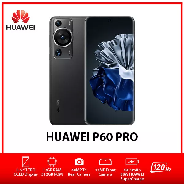  HUAWEI P60 Pro Dual SIM 12GB + 512GB Global Model MNA-LX9  Factory Unlocked (Black) : Cell Phones & Accessories