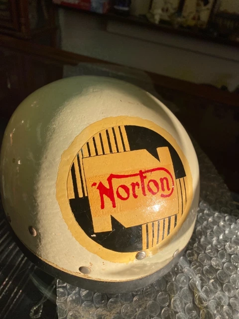 VINTAGE CENTURION BRITISH White Motorcycle Half Helmet Norton leather