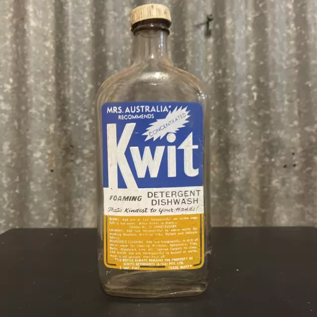 KWIT DETERGENT 1 imp Pint Vintage Australian Pyro Label Bottle