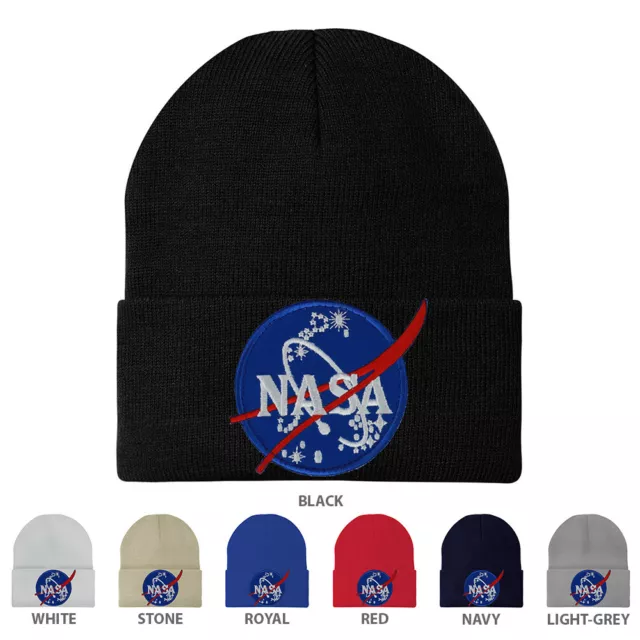 Made in USA - NASA INSIGNIA Logo Embroidered Patch Long Cuff Beanie - FREE SHIP