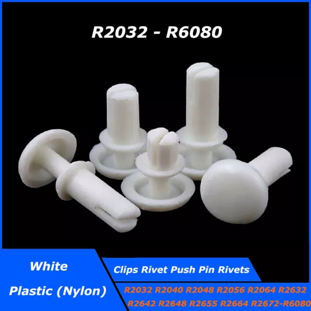 White Plastic Nylon Clips Rivets Push Pin Fastener Hole Dia. 2mm 3mm 4mm 5mm 6mm