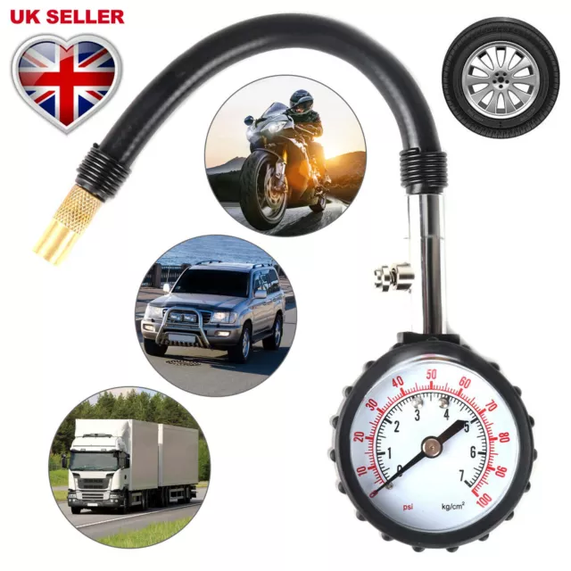 Tyre Pressure Gauge Air Measurement Inflator BAR PSI Car Van Bike Motorbike UK