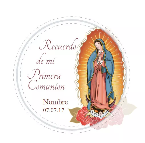 12 Recuerdo de mi Primera Comunion Nombre Fecha Virgen Round Label Stickers 2"