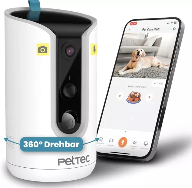 PetTec® Cam Hello - Weitwinkel Haustierkamera mit Leckerliauswurf 360°