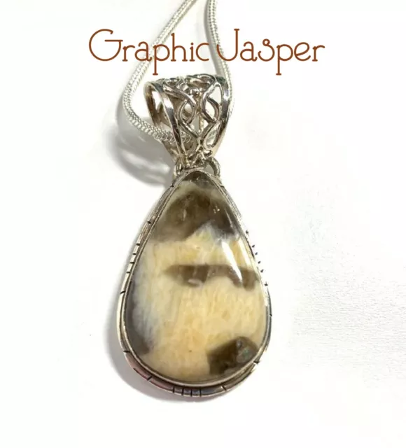 Graphic Jasper Gemstone Pendant in Sterling Silver Setting