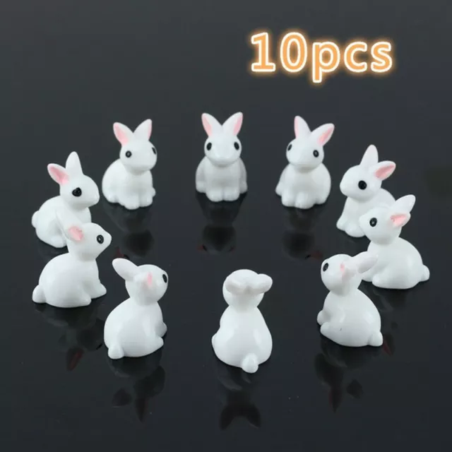 10Pcs Mini Rabbit Resin Miniature Resin Garden Fairy Figurines Cute Ornament AU